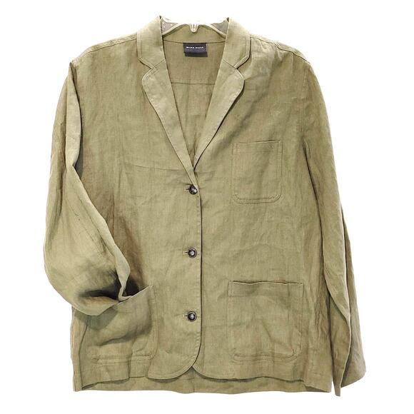Miou Muse Linen Blazer Jacket Single Breasted Button Up Olive Green Womens S NWT - Picture 3 of 9